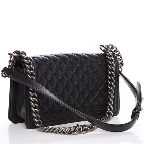 chanel lambskin quilted medium boy flap black|chanel flap bag with top handle.